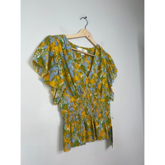 NWT Birds of Paradis Trovata V-Neck Paloma Blouse Golden Briar Yellow Floral - Picture 3 of 8